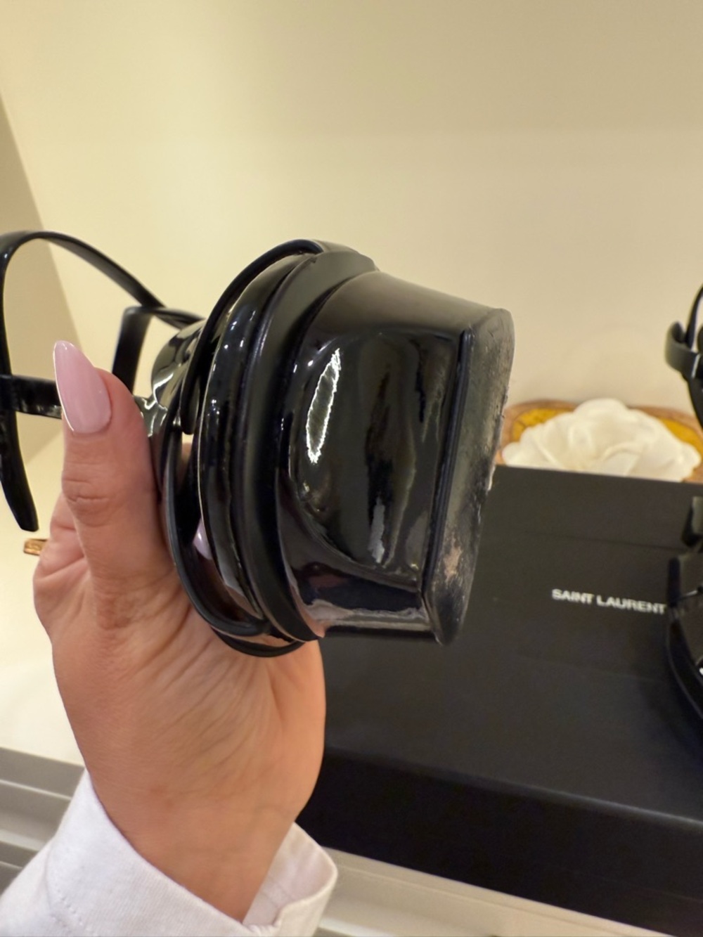 Saint Laurent Black Patent Leather Strappy Platform Heels - Picture 8 of 10